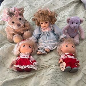 Enesco Doll and Bear Set with Blue and Red Outfits